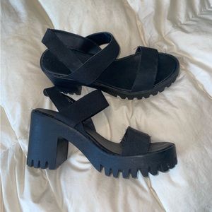 Madden Girl black stretchy strap heels, size 9 women’s